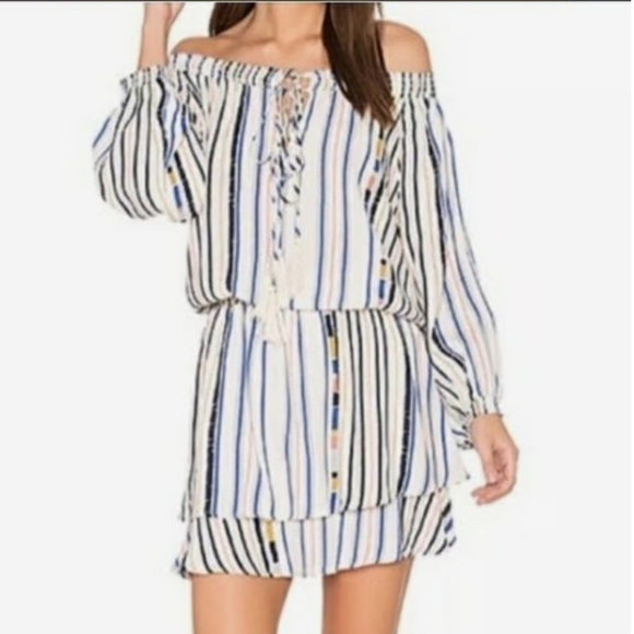 ASTR the Label Blouson Off The Shoulder Mini Dress Multi-stripe Size Medium - Picture 9 of 10